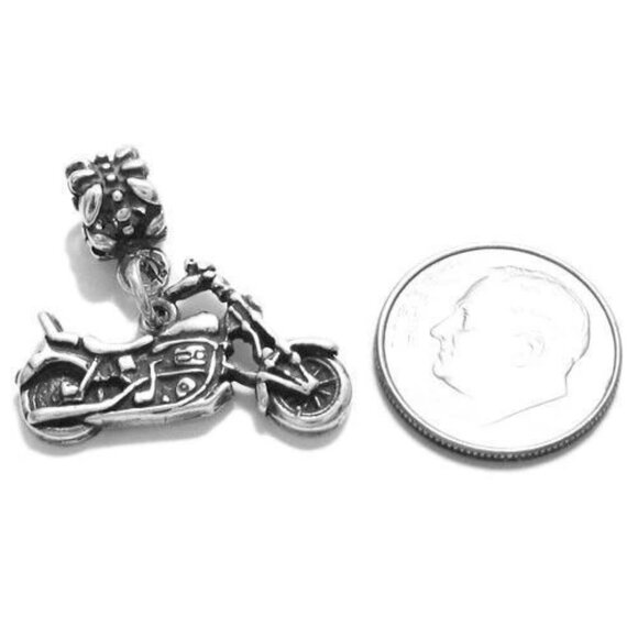 CRUISER MOTORCYCLE CHARM WITH EURO BEAD. STERLING SILVER - Picture 2 of 2